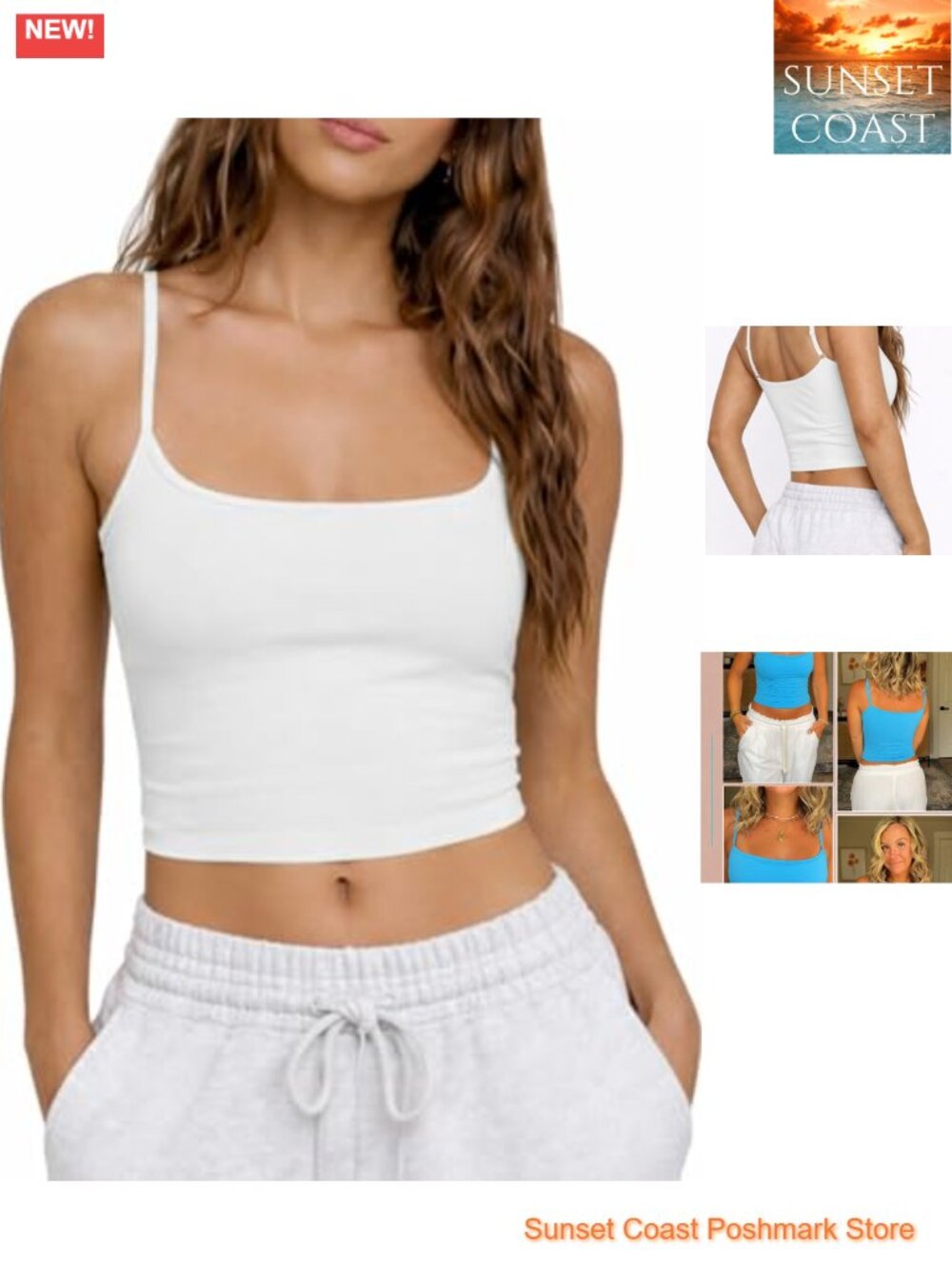 Womens Tank Tops with Built in Bra - Sleeveless Square Neck Cropped Shell Top